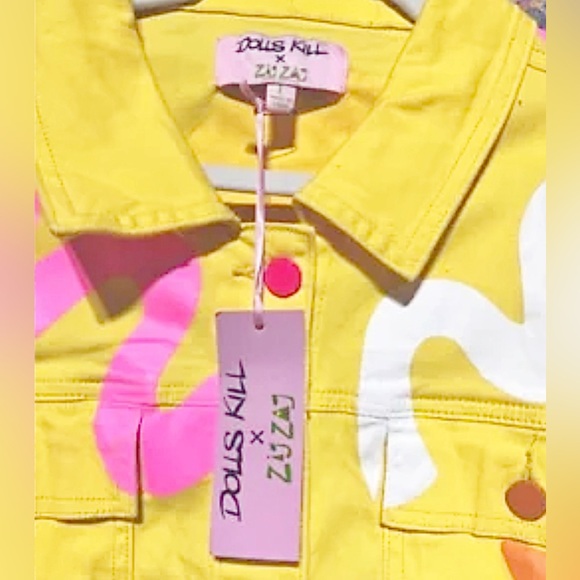 Size Large…….Special Yellow Artie Painted Colorful Jacket.  New…..Zig Zag - Picture 3 of 8